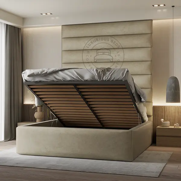 Luxury Luciano High Headboard ottoman gas lift storage Bed Frame